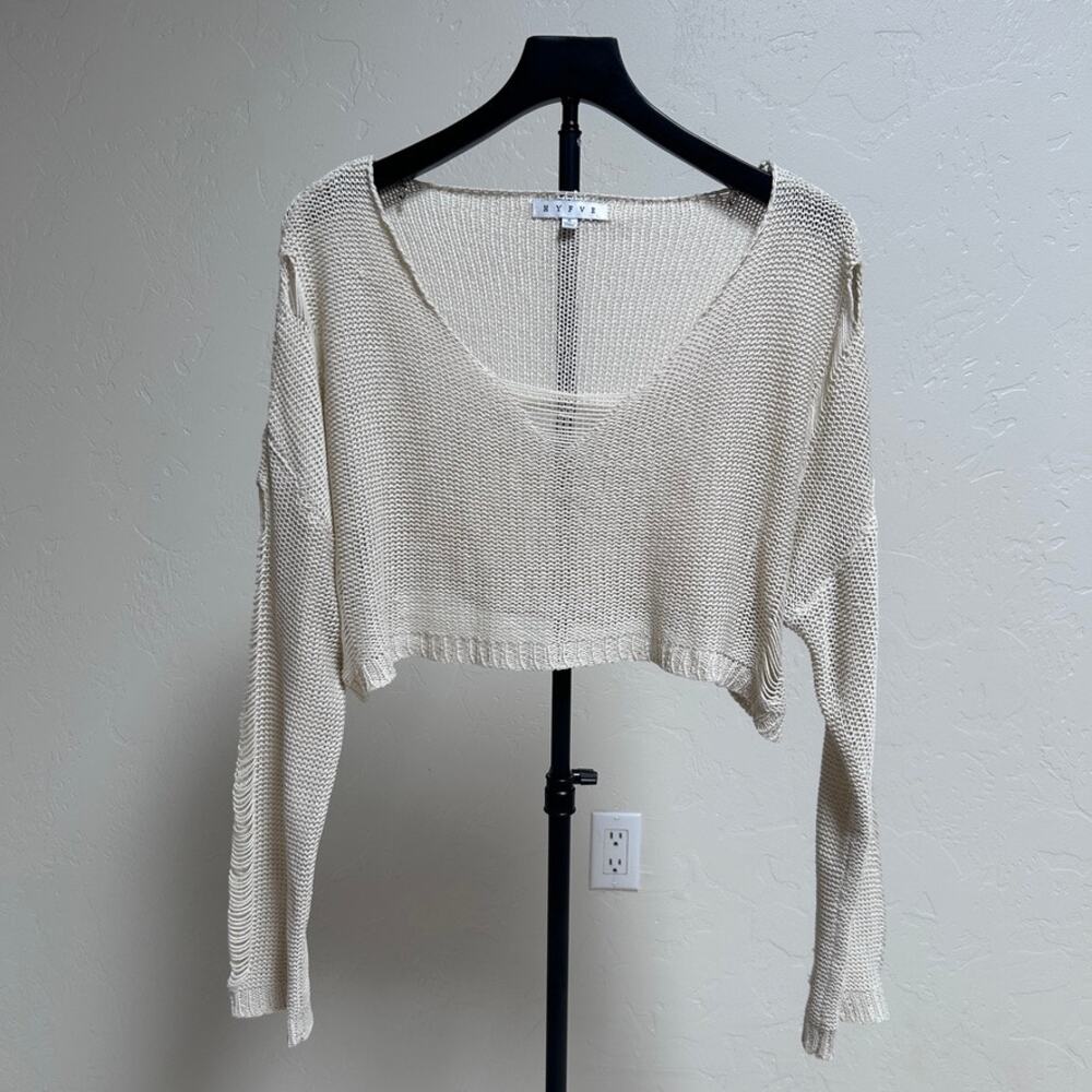 HYFVE Loose Knit Crop Sweater Boho Grunge Festival Beach Layering Top S